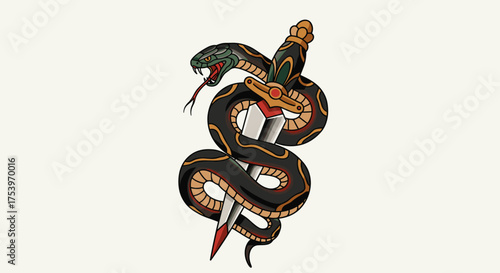 Snake Coiled Around a Dagger A Classic Tattoo Design for Bold and Timeless Appeal