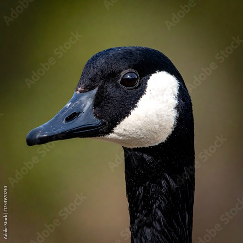 Close-up view of a Canada goose, focusing on the head and eye detail