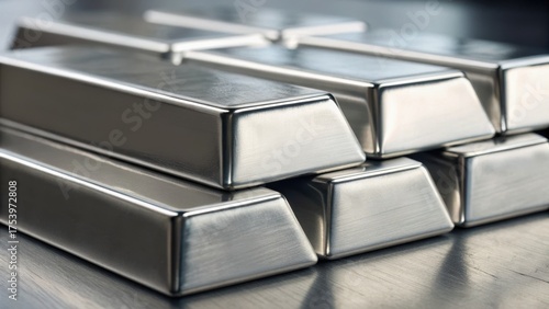 Stacked silver bars on a reflective surface, showcasing a polished and luxurious appearance.