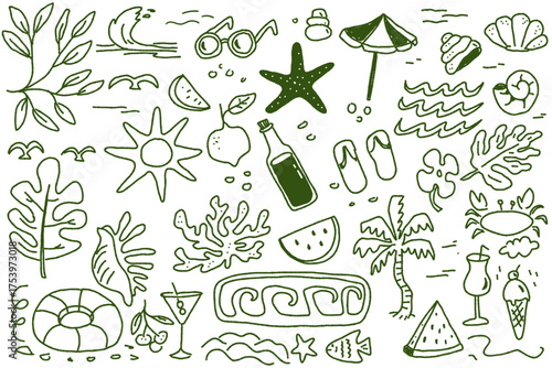 Summer Beach Doodle Set — Hand Drawn Vector Illustration