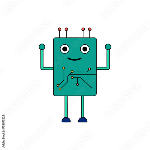 Illustration of a cartoon style circuit bot on transparent background