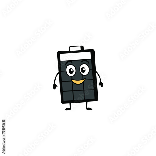 Cartoon battery with face and limbs design on transparent background