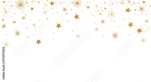 Goldene Sterne fallen von oben auf einem weißen Hintergrund, die eine festliche und glitzernde Atmosphäre schaffen.