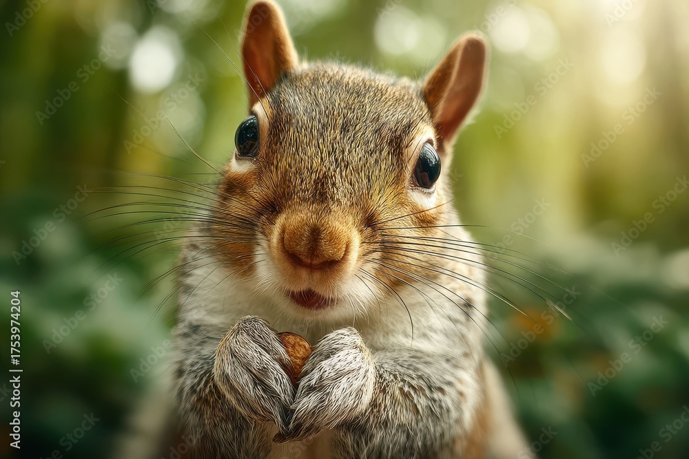 Obraz premium Curious Squirrel Holding a Nut in CloseUp Focus