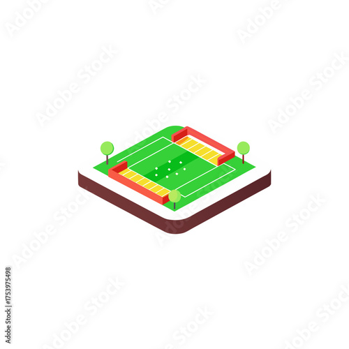 Isometric view of a green sports field on transparent background