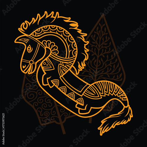Jaran Kepang Kuda Lumping Traditional Indonesia Javanese Culture Dance Bamboo Horse Equipment Outline  Silhouette