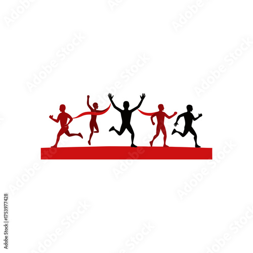 People running towards the finish line race on transparent background