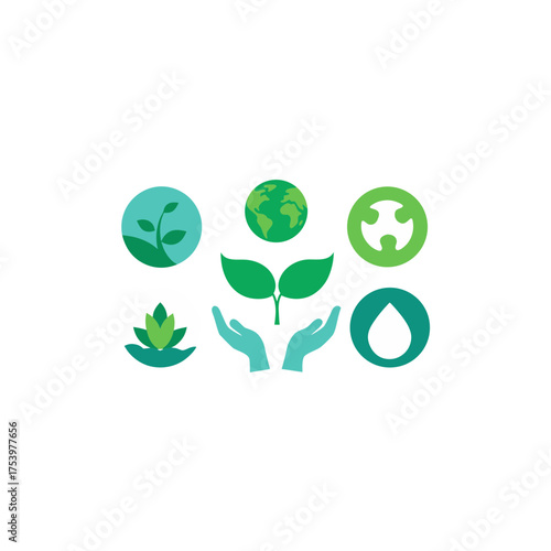 Illustration of ecology and environment icons on transparent background