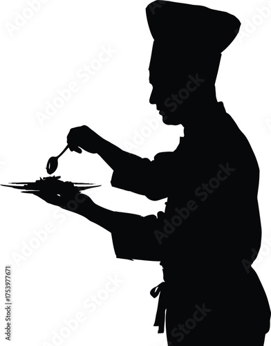 Chef Plating Food Silhouette Vector Illustration