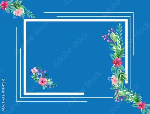 Floral Frame on Blue Background
Elegant Flower Border
Spring Floral Invitation Template
Watercolor Flowers with Frame