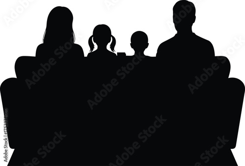 Family on a Couch Sitting Together Silhouette Vector Graphic