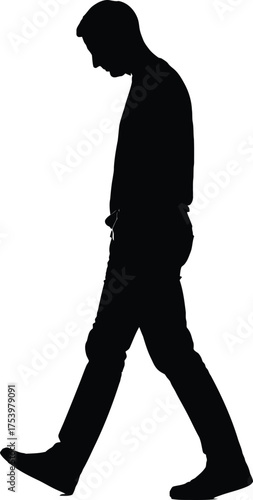 Man Walking Looking Down Silhouette Vector Illustration