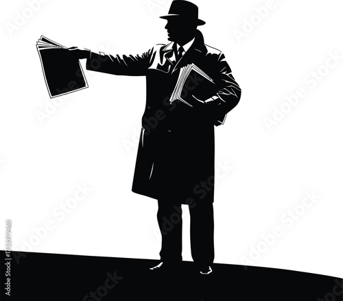 Vászonkép Classic Newsman Silhouette with Newspaper in Retro Style