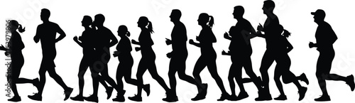 Running Group Silhouettes Fitness and Sports Vector Illustration