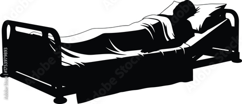 Patient Lying in Hospital Bed Silhouette Vector Graphic Illustration