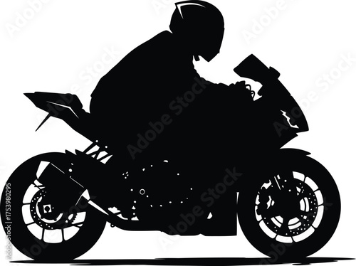 Black silhouette vector of a sport motorcycle rider in a racing pose, dynamic illustration for speed and extreme sports on a white background