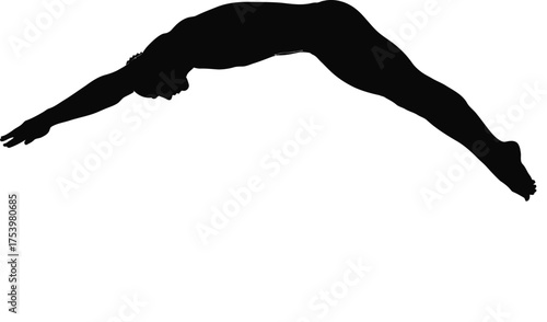 Dynamic Male Swimmer Diving Pose Silhouette Black and White Vector Illustration