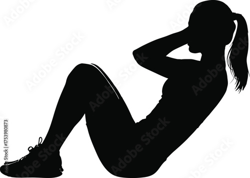 Woman Doing Sit Up Exercise Silhouette Vector Illustration for Fitness and Health