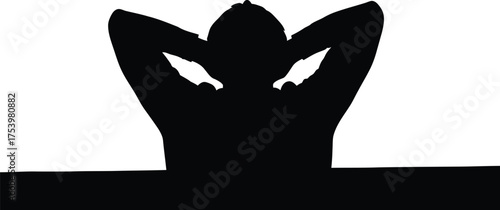 Black Silhouette of Relaxed Man with Hands Behind Head Vector Graphic