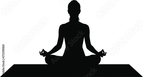 Woman Meditating in Lotus Pose Silhouette Vector Illustration