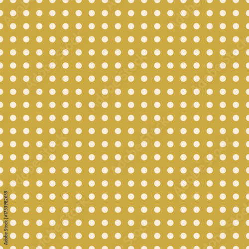 Seamless polka dot grid with cream dots on a mustard yellow base. Great for modern prints, fabric design, or digital backgrounds.