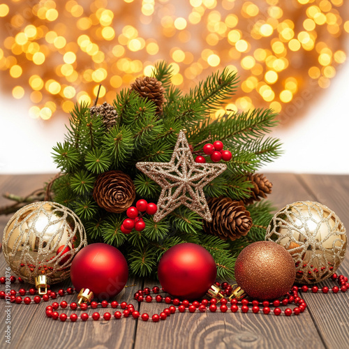 Wallpaper Mural christmas background with balls and fir branches Torontodigital.ca