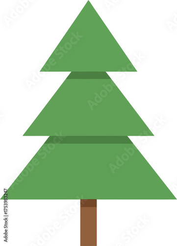 Illustration of a stylized evergreen with three tiers of foliage and a brown trunk on a white backdrop vector illustration