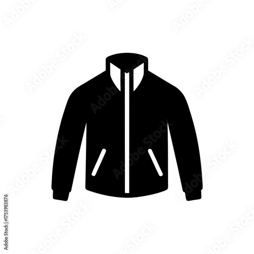 Illustration of a black zippered jacket on transparent background silhouette