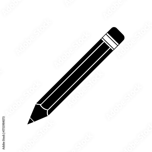 A black and white pencil with an eraser on transparent background silhouette