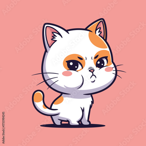 Grumpy orange and white cat with puffed cheeks expressing annoyance.