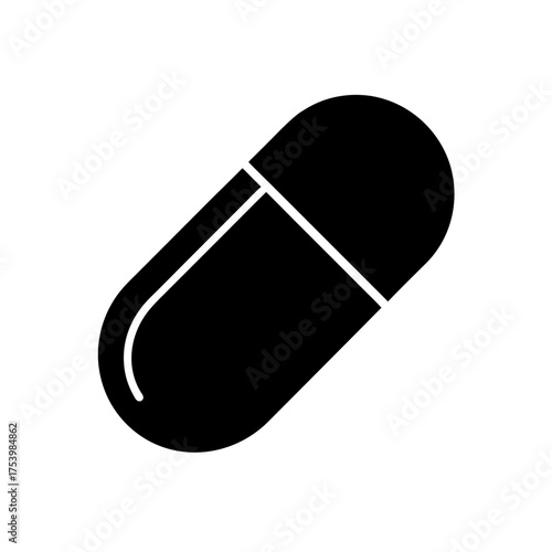 Illustration of a single capsule in black on transparent background silhouette