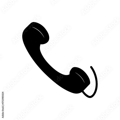 Black telephone receiver on white background on transparent background silhouette