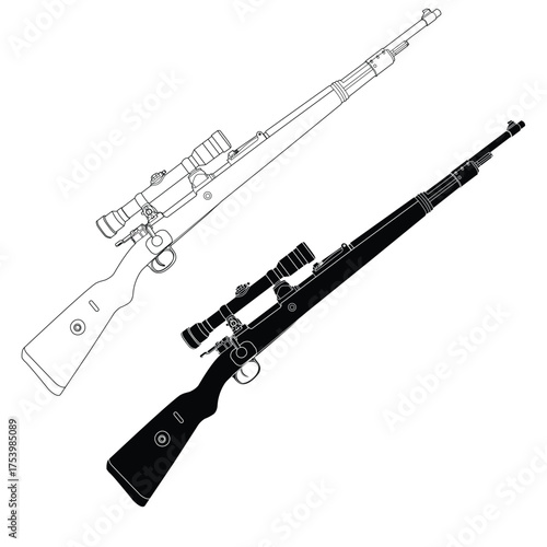 Black and white illustration of german world war 2 sniper rifle