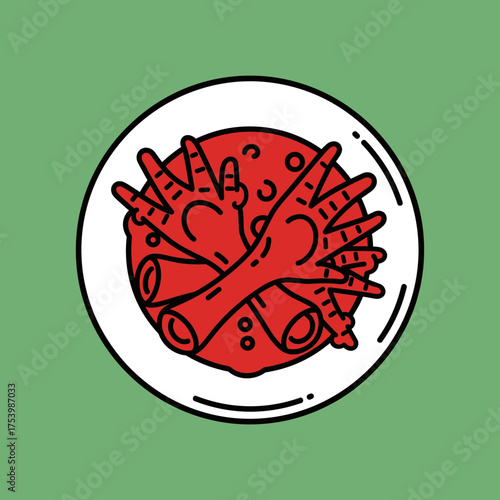 Simplified Illustration of Spicy Chinese Dim Sum Chicken Feet in Red Chili Sauce