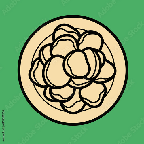Plate of Crispy Irregular Shaped Crackers or Prawn Crackers Outlines, Minimalist Snack Food Illustration