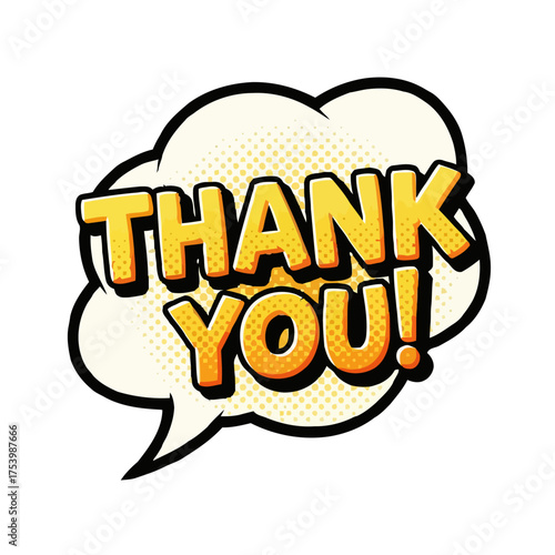 Comic book style the words thank you inside speech bubble with yellow and orange gradient effect, isolated on transparent