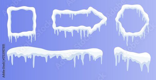 Cartoon Snowcap borders with snowy frosty elements