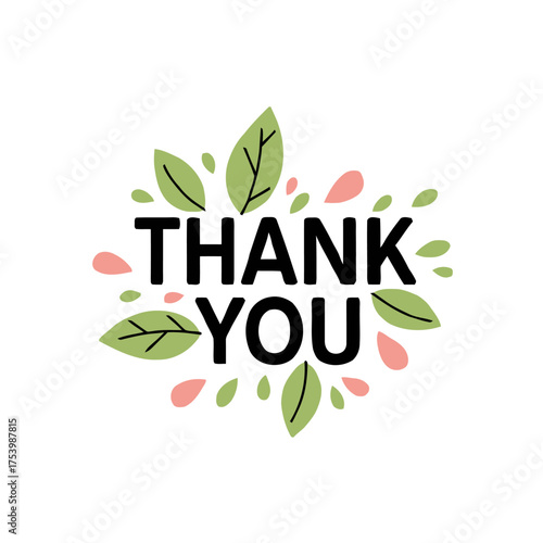 Thank you text with leaves and petals
