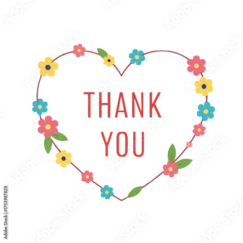 Thank you text inside heart shape made flowers and leaves