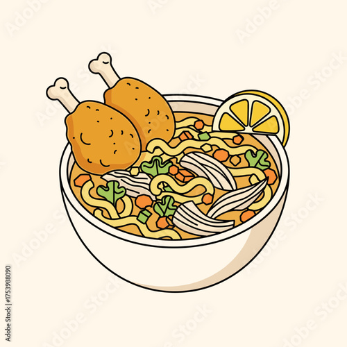 Nasi Goreng Fried Rice with Fried Egg, Chicken Drumsticks, and Cucumber Slices