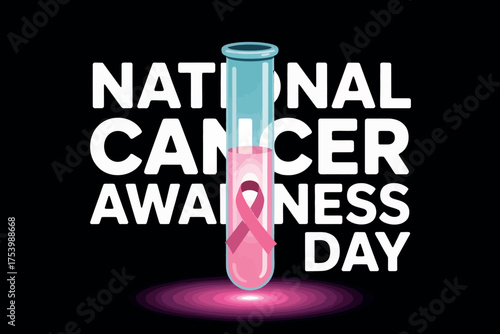 National Cancer Awareness Day Ribbon Test Tube Cancer Research Support