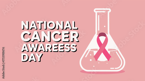 National Cancer Awareness Day Ribbon Test Tube Cancer Research Support