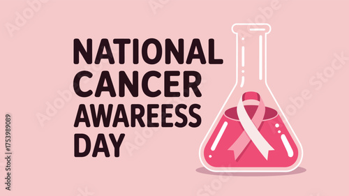 National Cancer Awareness Day Ribbon Test Tube Cancer Research Support