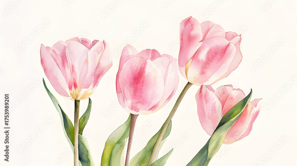Obraz premium tulip watercolor illustration pastel pink