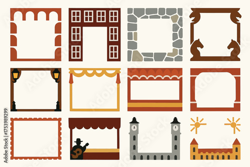 Spanish Culture Architectural Frames Design Landmarks Icons