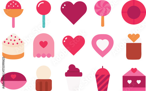 Valentine candy heart cupcake treat vector icons set scalable illustration eps