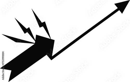 Black arrow breakthrough concept vector illustration showing progress and overcoming obstacles