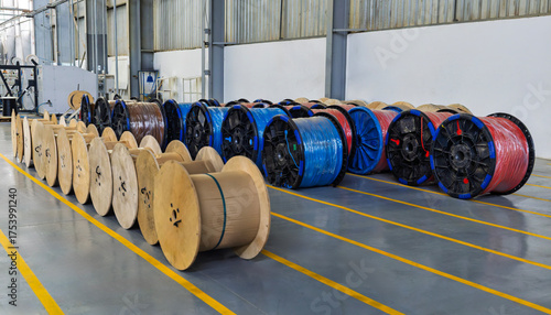 rolls of cables, factory automotive electric harnesses , wheels with electric copper wire storage for manufacturer