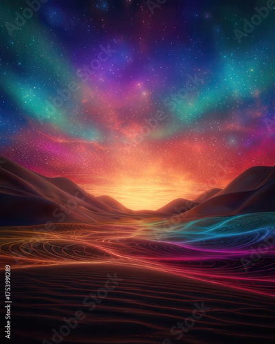 Stunning Aurora Over Mystical Desert Landscape at Twilight