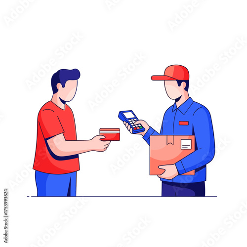 Customer Paying with Credit Card for Delivery Package, Contactless Payment Service